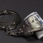 Dollar,Bills,And,Handcuffs,On,The,Dark,Table.